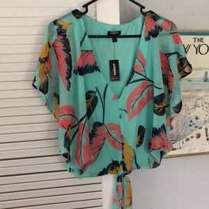 Express Turquoise Crop Blouse Size L NWT